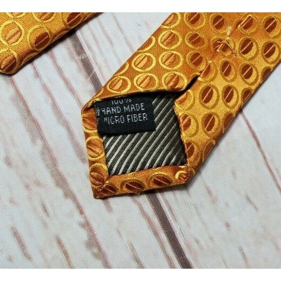 Uptown U Gold Men Gold Bubble Design Hand Made Fiber Brown Stripe Inset Necktie - Picture 5 of 12